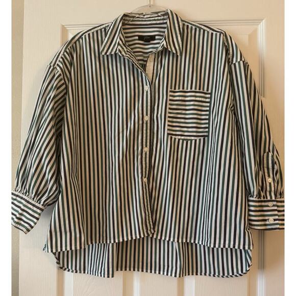 Women's J.Crew Trifecta Striped Oversized Shirt Blue Green Medium M - Picture 1 of 11